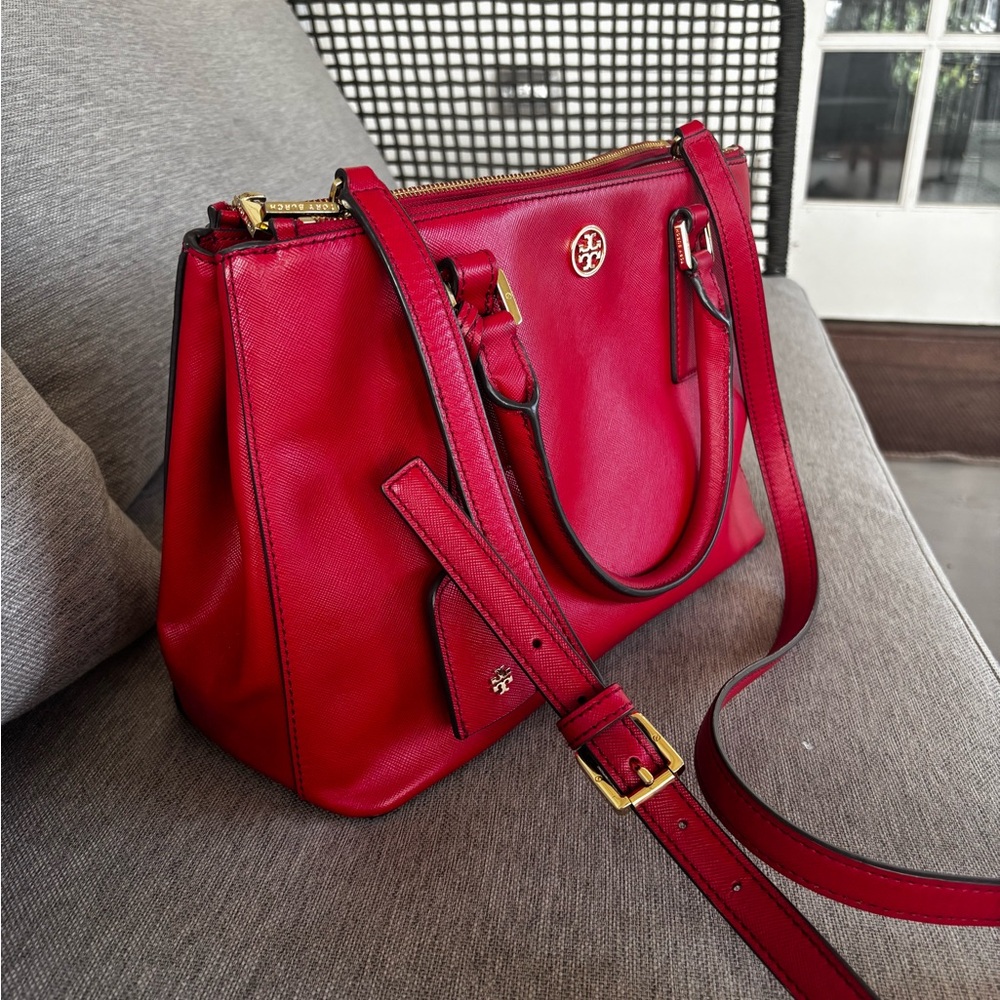Tory Burch Cherry Red Robinson Two-Way Bag